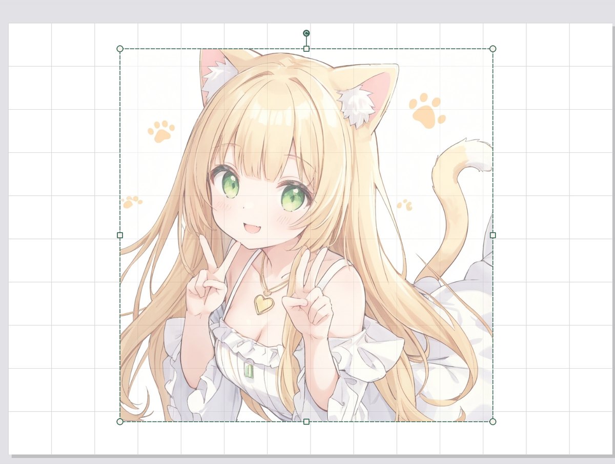 ペイントソフトのキャンバスの上に下絵が半透明で重なっている画面。四隅と辺に変形ハンドルが表示されている